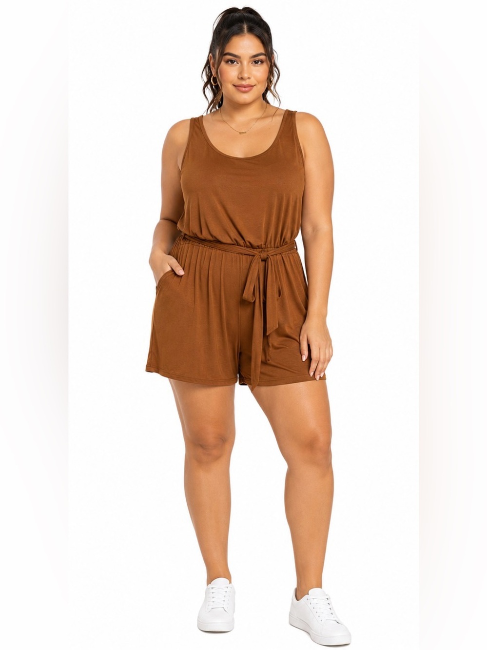 GAP Brown Romper XL Modal Stretch Tie Waist Pockets Sleeveless